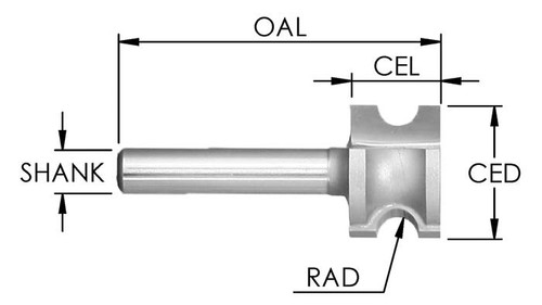 3/8 Opening Bull Nose Carbide Tipped Router Bit 3/16 Radius