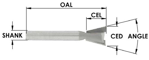 3/8˝ x 3/8˝ Carbide Tipped Dovetail Cutter Router Bit 9° Angle 2-1/4 OAL