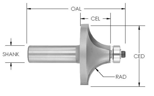 3-1/2˝ x 1-3/4˝ Carbide Tipped Roundover Router Bit 1-3/8 Radius