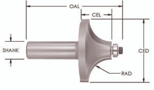 2˝ x 1˝ Carbide Tipped Beading Router Bit 3/4 Radius