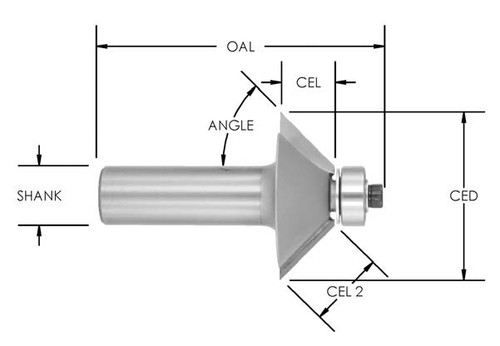 1-1/2˝Cut Length Carbide Tipped Chamfer Bit 45°