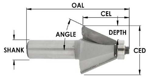 3/8˝Cut Length Carbide Tipped Chamfer Bit 22.5°