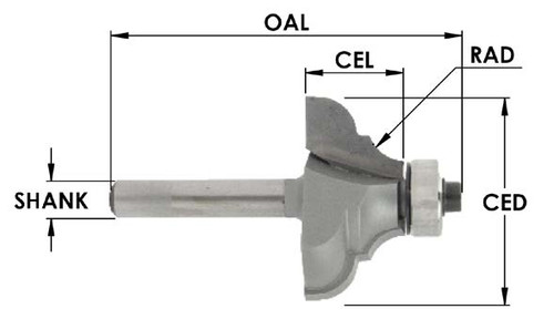 1-5/16˝ x 5/8˝ Carbide Tipped Cove and Bead Bit 1/4 Radius 1/4 Shank