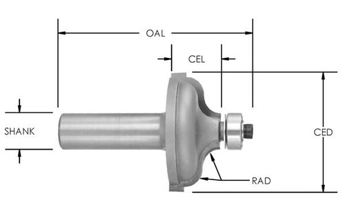 1-3/8˝ x 9/16˝ Carbide Tipped Ogee Fillet Bit 3/16 Radius 1/4 Shank