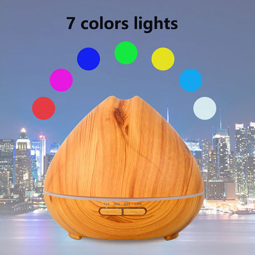 Peach 400ml Wood Grain Diffuser: 7-Spray Ultrasonic Aromatherapy Humidifier