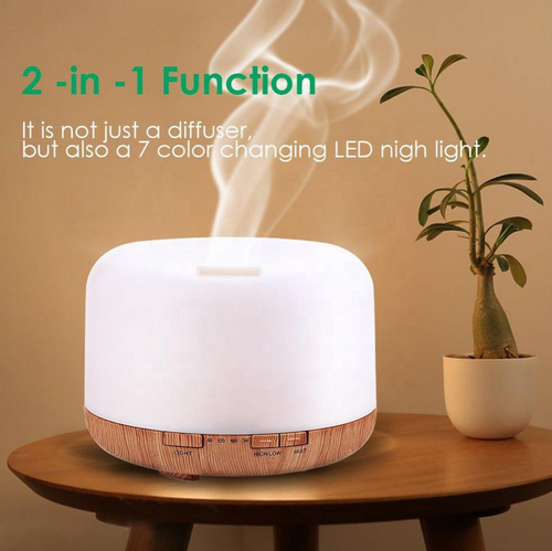 500ml Wood Diffuser: Portable Ultrasonic Aromatherapy Humidifier with 7 LEDs