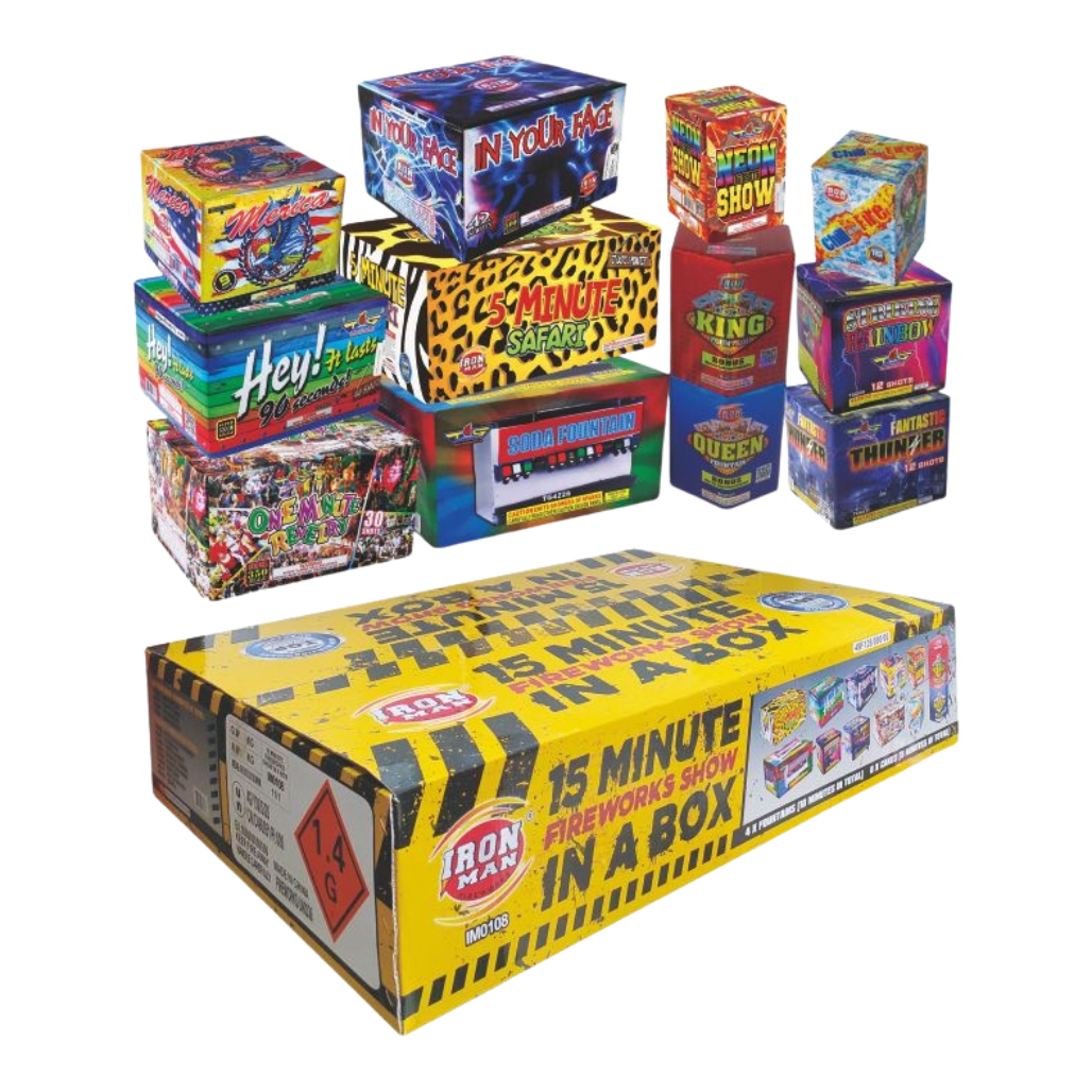 15 Minute Fireworks Show In A Box by Top Gun fireworks assortment