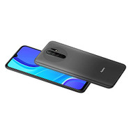 Xiaomi Redmi 9 front and Carbon Grey back view mobile laying