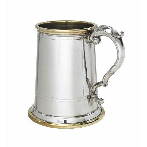 1pt Wortley Brass Rim & Base Pewter Tankard