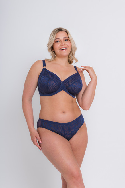 Wonderfully Vibe Full Cup Bra in Navy front view of full set