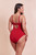 Zip Tied Non Wired Swimsuit Red Back View