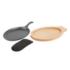 Fajita Pan Set with Wood Serving Underliner and Black Cotton Handle Cover-14 1/4" x 7" Oval -Cast Iron 