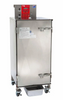 Model SM160 is ideal for operations which need to produce a moderate amount of smoked foods and/or barbecue.  
It produces hot or cold smoked foods by application of heat and wood smoke to meat, poultry, fish, and vegetables.  
The heating unit works only when the smoker door is closed.
Food cooks at a low temperature with no drying drafts of air moving through the smoker.  
The SM160 smoker is designed to be used inside with outside ventilation for smoke. 
Place under a hood, near an outside exhaust fan, or attach a Cookshack Smoke hood.  
Meat drippings exit the bottom of the smoker into a removable drip pan for clean, safe operation.  Inner accessories remove for easy cleaning.  
Safe, contained wood box slides out.