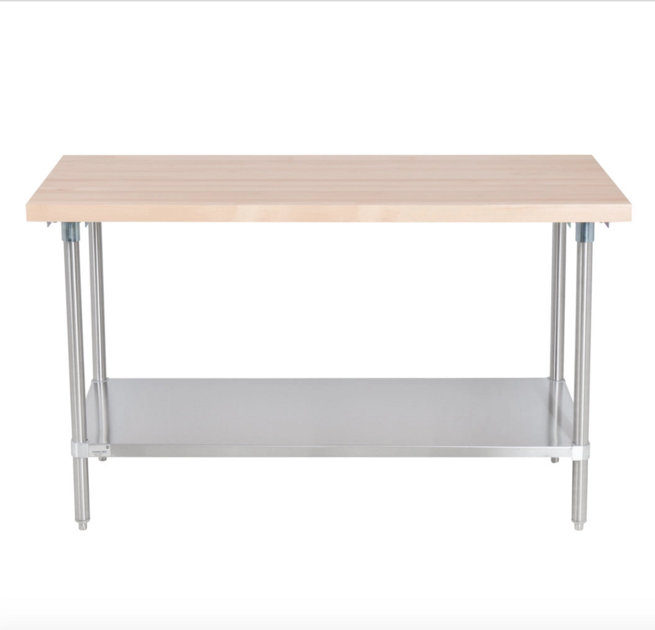 Wood Top Work Table with Stainless Steel Base and Undershelf - 30" x 60"