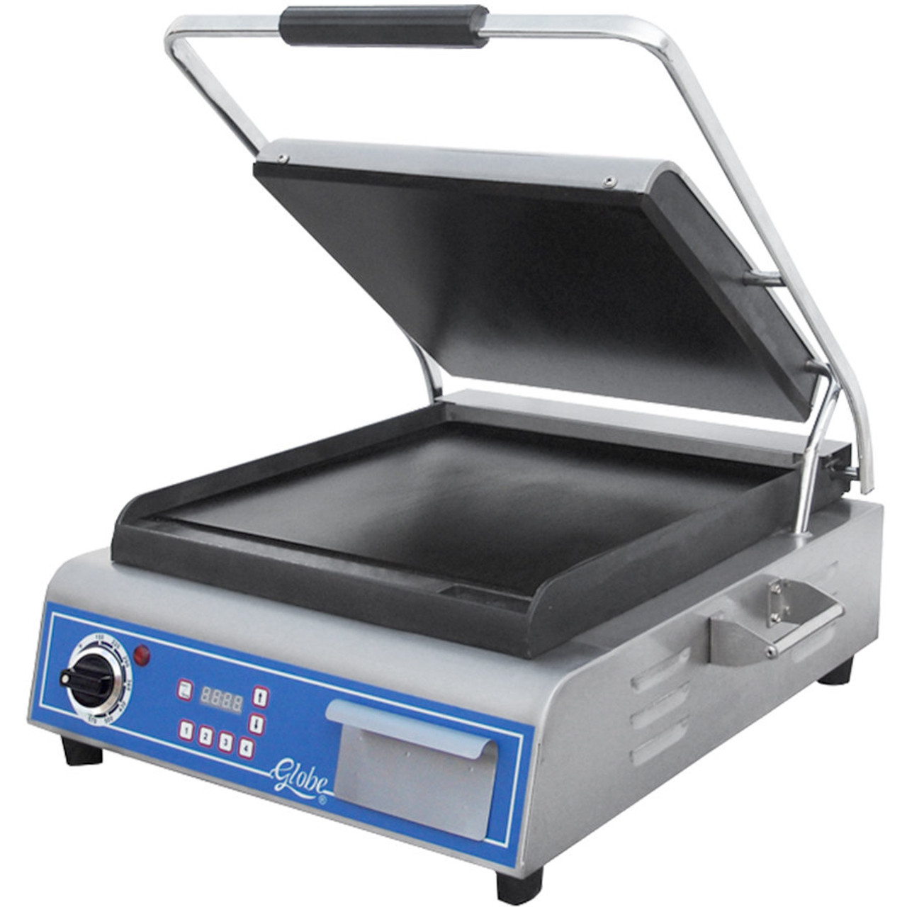 Deluxe Sandwich Grill with Smooth Plates - 14" x 14" Cooking Surface - 120V, 1800W-Globe GSG14D 