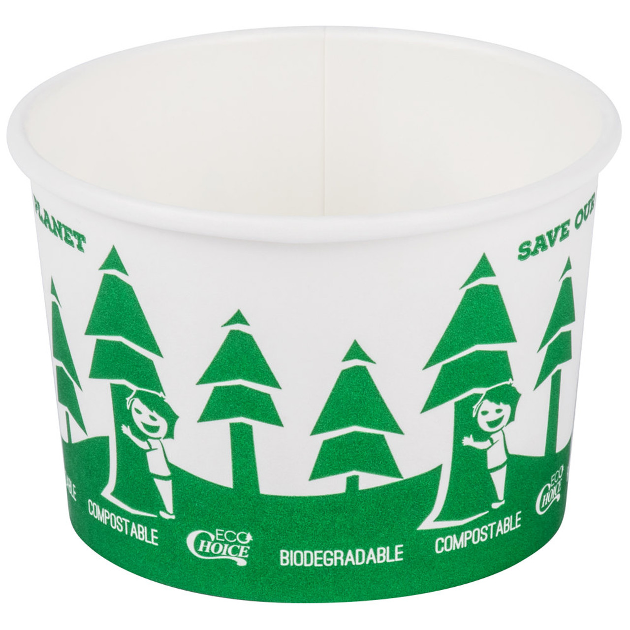 Compostable and Biodegradable Paper Soup / Hot Food Cup with Tree Design - 500/Case-Eco 8 oz. 