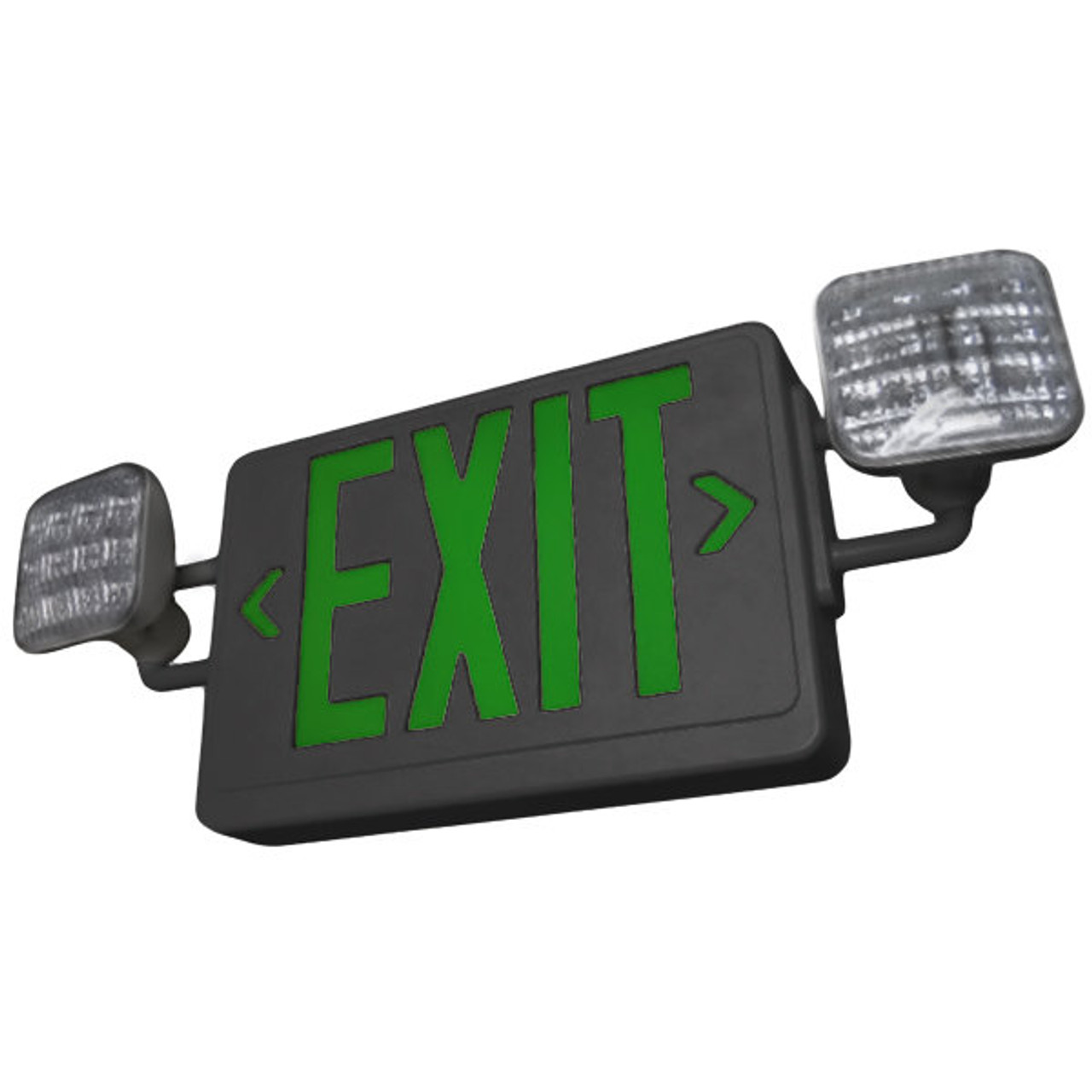 LED Exit Sign and Emergency Light Combination with Green Lettering & Battery Backup - 120/277V-Black 