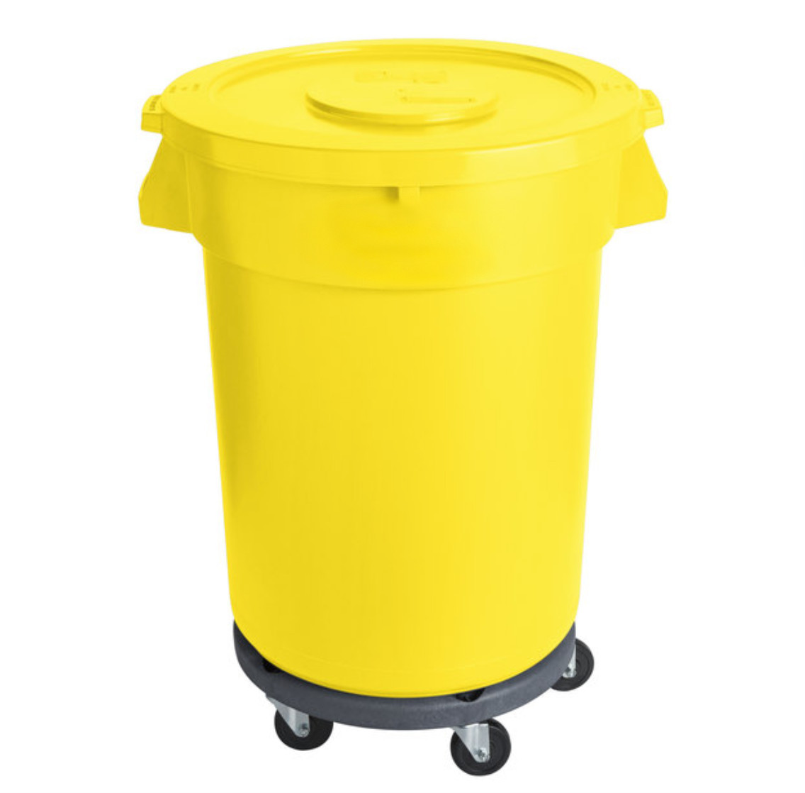 Janitorial 32 Gallon Gray Round Commercial Trash Can with Lid and Dolly