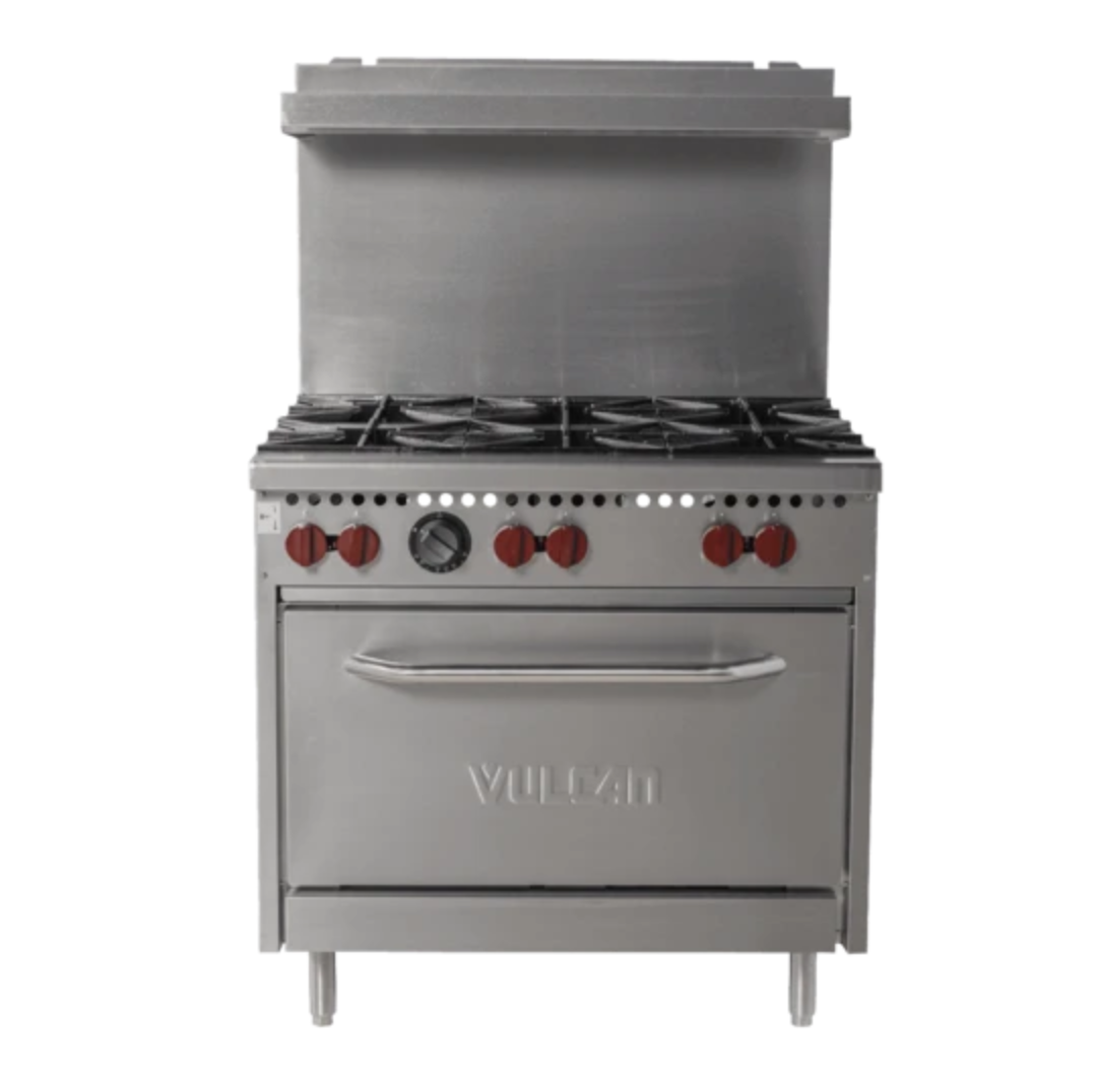 Get the great value you need for your kitchen with this Vulcan SX36-6BN SX series economy 6 burner range with a standard oven base.