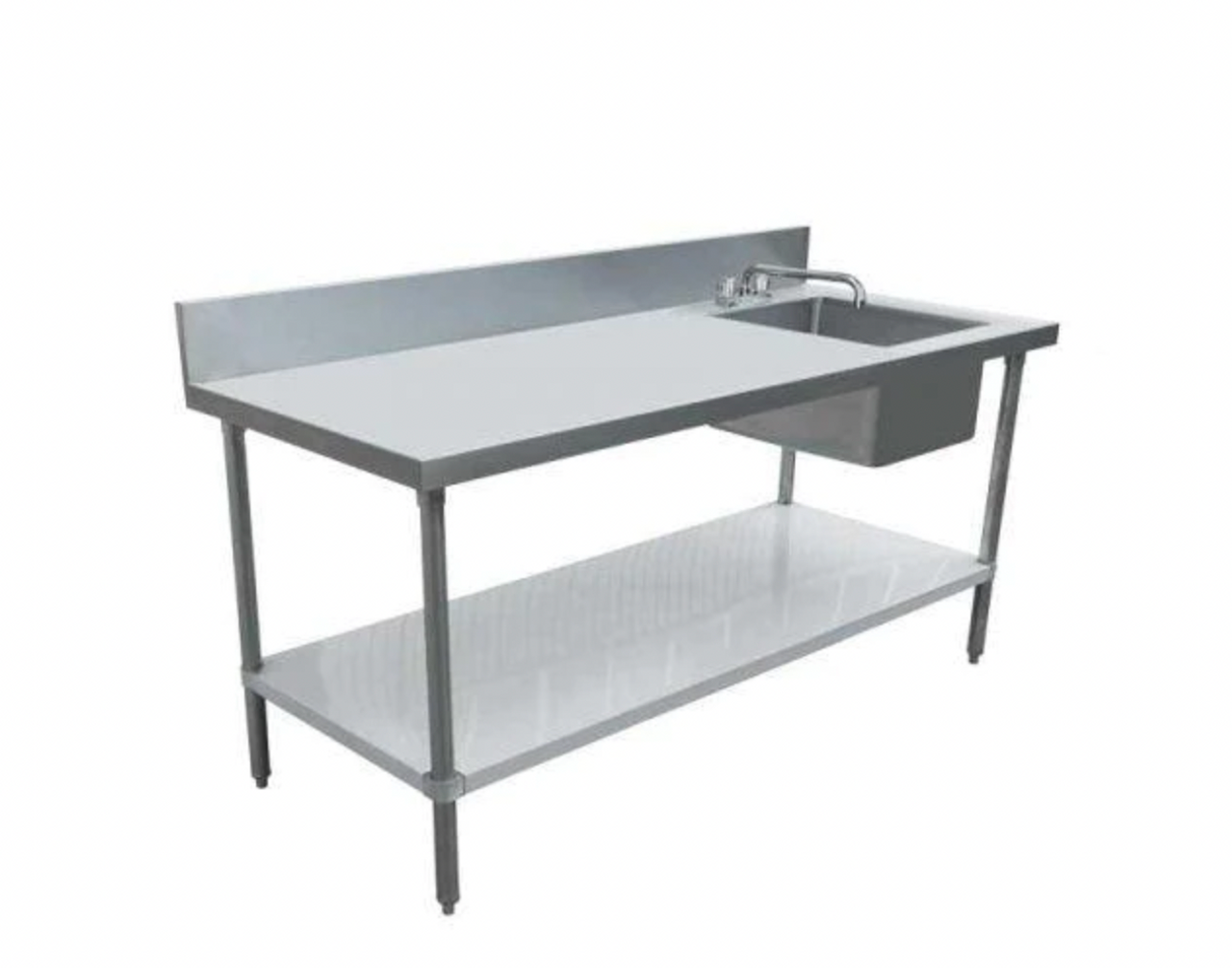 30" x 60" Galvanized Stainless Steel Table with Right Sink and 6" Backsplash