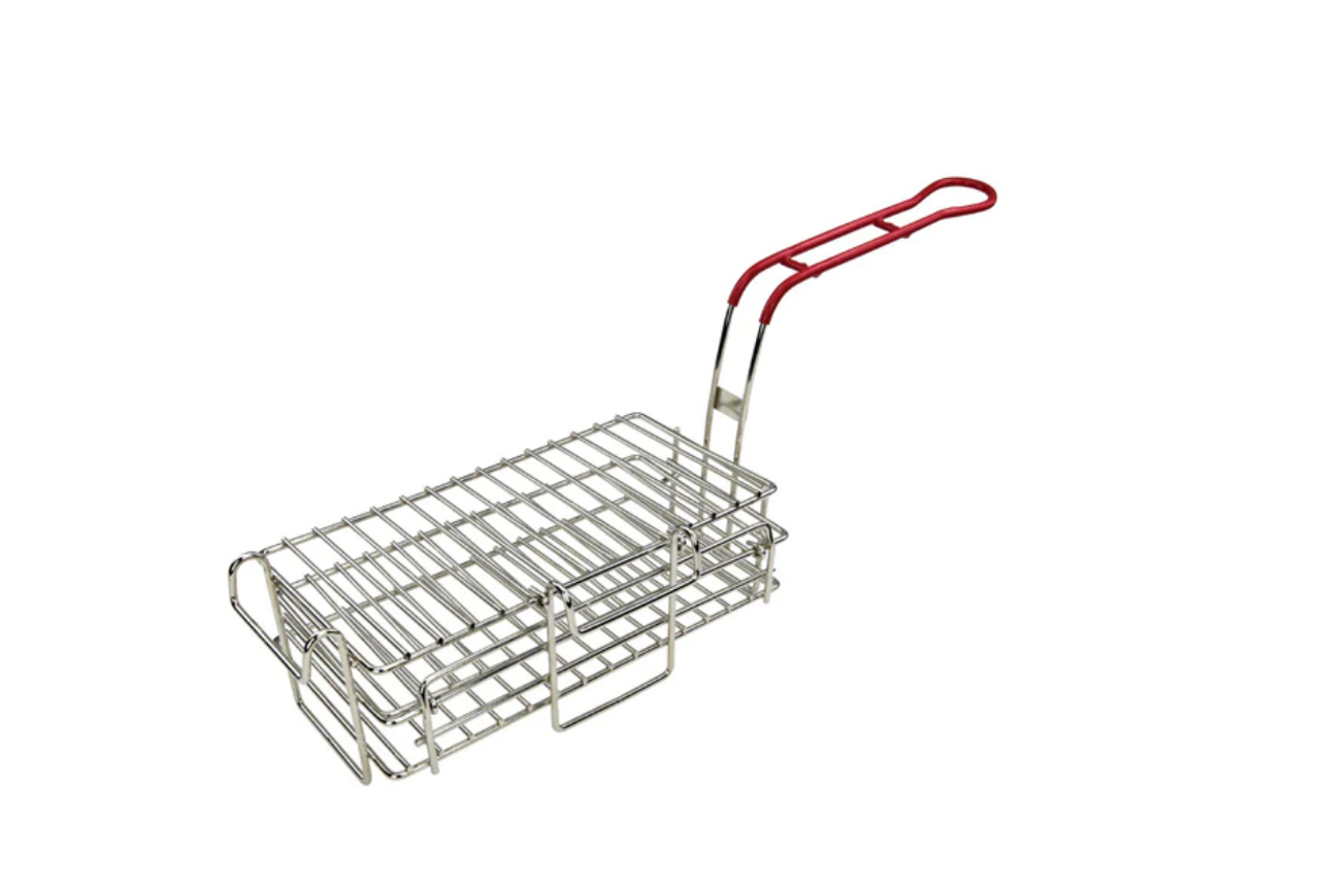 Winco FB-03 Chimichanga/Burrito Fry Basket with Red Plastic Handle