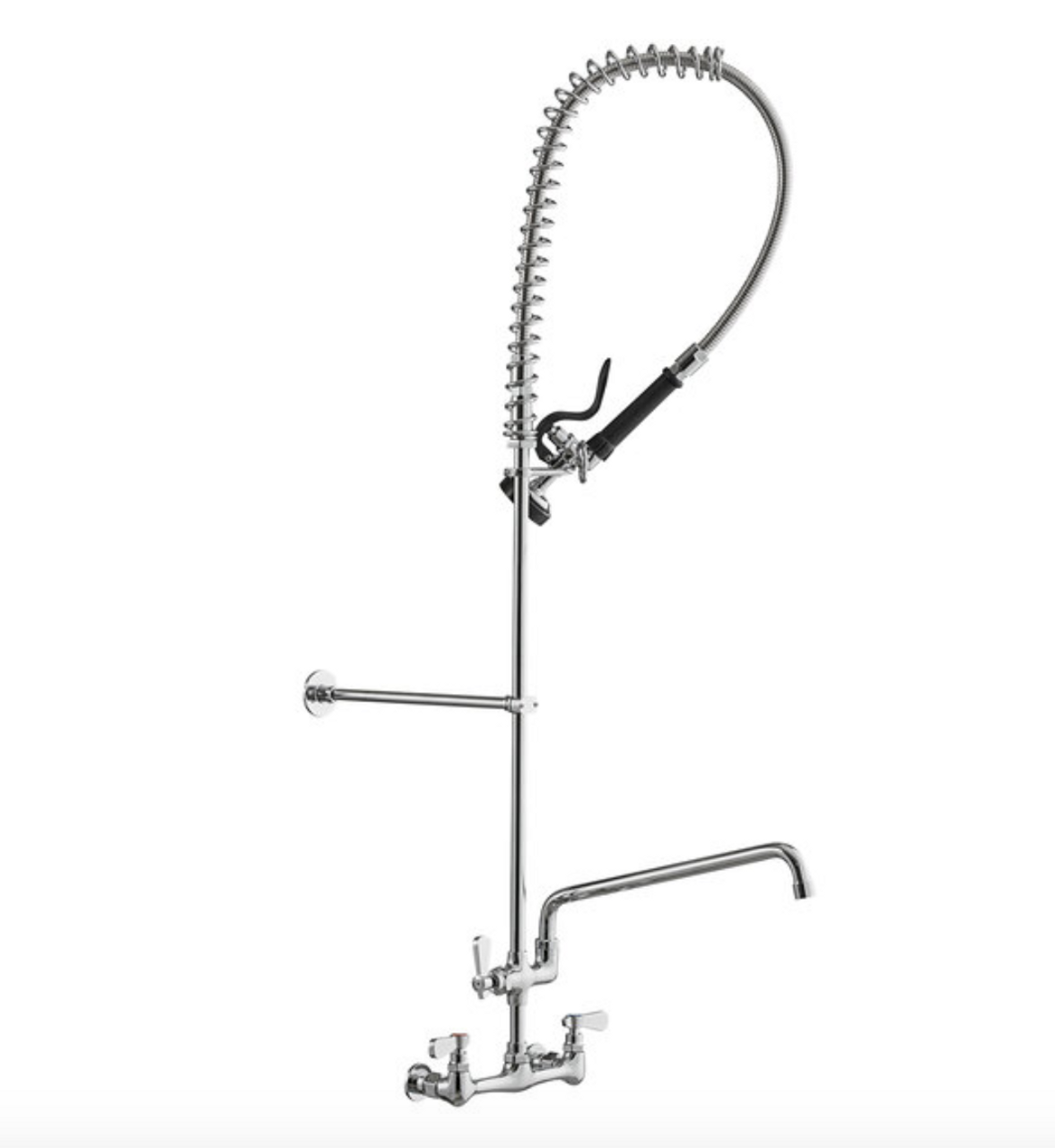 buy | shop | like BK Resources BKF-VSMPR-WB-AF12-G Workforce 8” Splash Mount Pre-Rinse with Add-A-Faucet  like T&S Stainless Steel 8" Wall Mount Mixing Faucet with Swing Nozzle and Pre-Rinse Unit with Spray Valve, B-0133