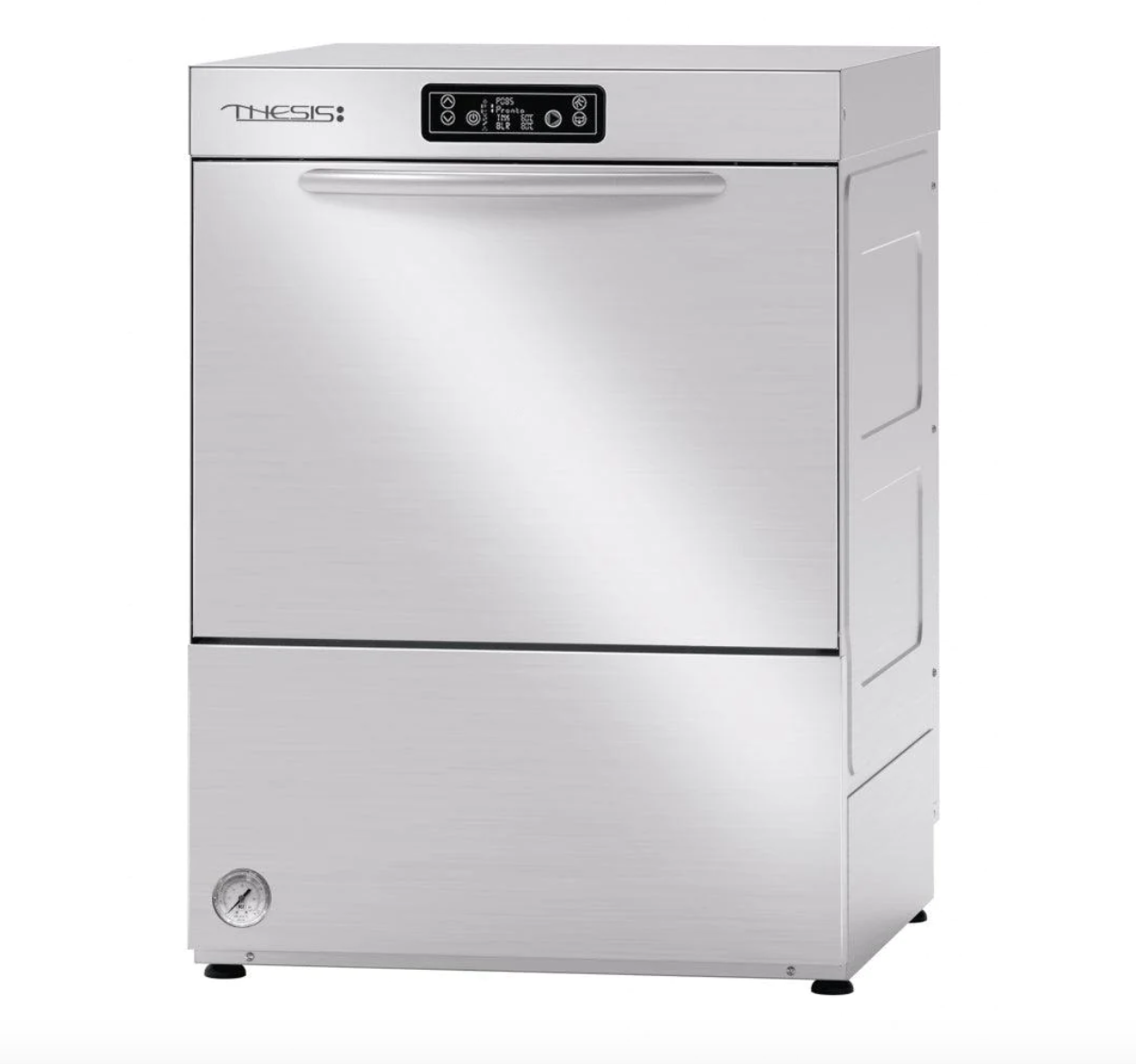 BUY | SHOP | Thesis 7 Gallon Hot Water Sanitizing Undercounter Dishwasher - H54E-A 
With the H54E-A dishwasher you can wash glasses of different shapes and sizes and 18 dishes per cycle with max Ø of 350 mm thanks to the racks provided, with a maximum productivity of 40 racks/hour (720 dishes/hour). The drain pump optional allows you to handle draining automatically and perform a partial replacement of clean water at each wash.