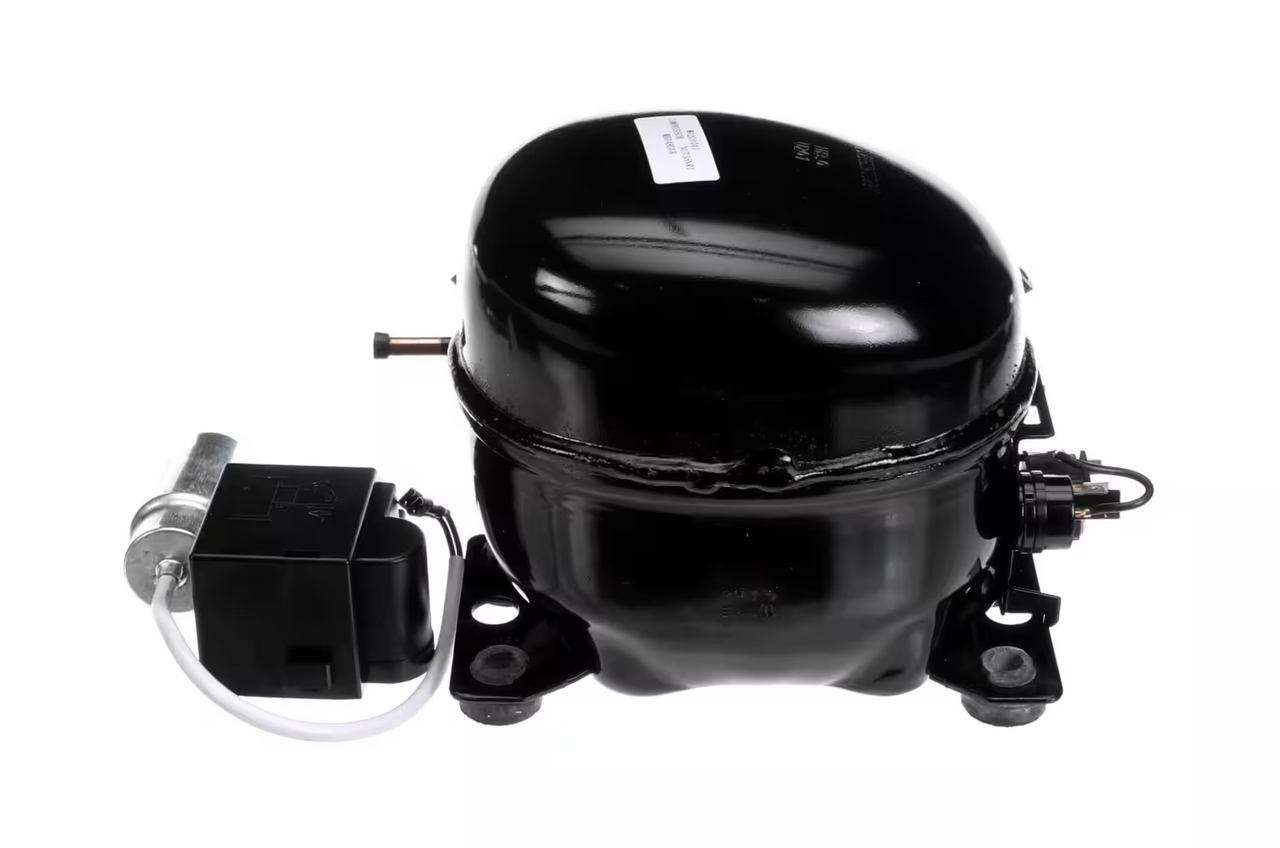 The Atosa W0201044 Cubigel Compressor 115-127V 60Hz MBF8001GR MCF870 works by pumping a refrigerant in a closed system to cool glassware in a very short time. This cooling system involves the use of a Cubigel compressor to compress gas, which expands and gathers heat to form a layer of frost on mugs or plates. The unit is usually placed under a commercial bar counter or side by side with draft beverage systems. This commercial appliance has a stable internal condition, which is applicable in service settings that demand frosted presentation of beers or cocktails.