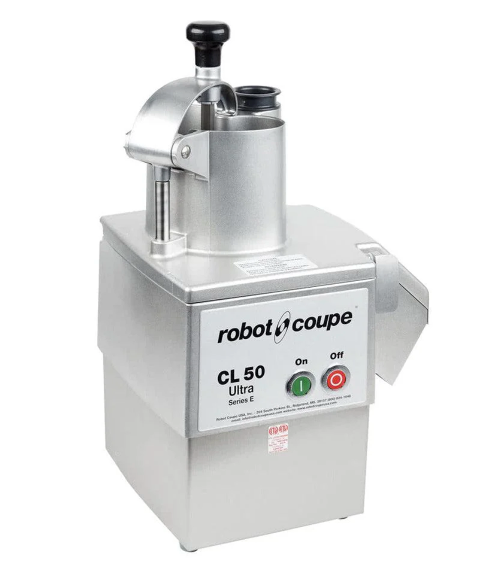 This Robot Coupe CL50 Gourmet continuous feed food processor boasts a 1 1/2 hp motor that allows you to prepare up to 660 lbs. of ingredients in 1 hour! An all-metal base helps make this unit extremely durable while a 6 11/16 x 3" kidney-shaped hopper and 2 1/4" cylindrical hopper make processing large and small product a breeze. This user-friendly design makes it easy for anyone to process large quantities of ingredients in no time.