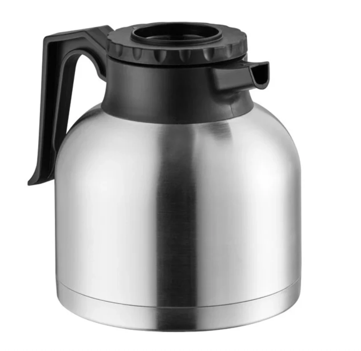 Perfect for catering businesses, cafes, coffee shops, restaurants, and hotels, this thermal coffee server is essential for reliable, award-winning beverage service. Versatile in design, your wait staff can use it to hold and serve hot coffee or tea during morning breakfast hours, or it can be utilized as a creamer, half and half, or milk container at a self-service beverage station. With its many added benefits, this 7" tall thermal coffee server features the same dimensions as a regular glass decanter.