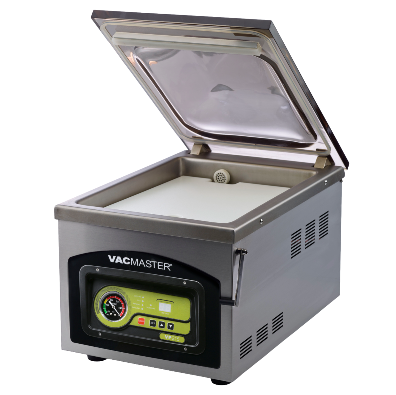 The VacMaster vacuum packer features a 1/5 hp oil pump (3 oz. bottle of oil included) and a 10" wide double seal wire for optimum results and long-lasting use. This unit ships with (20) 6" x 8" bags, (20) 8" x 12" bags, and (20) 10" x 13" bags that are microwave safe, boil safe, freezer safe and perfect for sous vide cooking! Additionally, you will receive 2 filler plates to help save time when sealing smaller batches. It's easy to use and clean too, thanks to its crystal clear digital display and stainless steel construction. The smoky-clear lid makes it easy to see and monitor the vacuum process. This unit works best with soups, stews, and marinades, and can keep game meat and fish fresh over a long period of time. By storing meats scent-free, users can preserve their favorite dishes and help eliminate waste of bulk quantities of foods.
