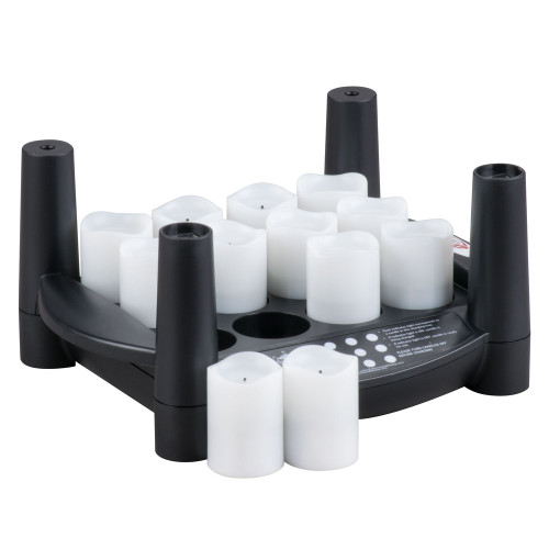 Flameless Votive Replacement Set with EasyStack Charging Base-12 Piece-Warm White Rechargeable  