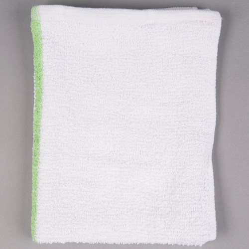 Cotton Bar Towel - 12/Pack-16" x 19" Green -Striped 32 oz. 100% 