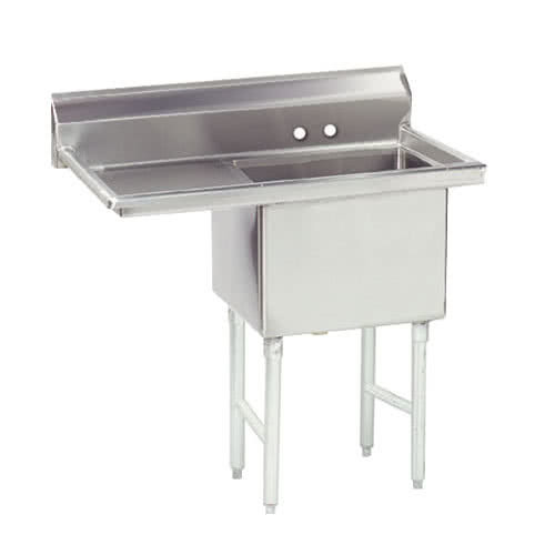 buy | shop | Omcan Canada 25253 One (1) Compartment Sink 24" front to back x 24" wide x 14" deep bowls, 8" center faucet holes, 9-3/4" backsplash, corner.