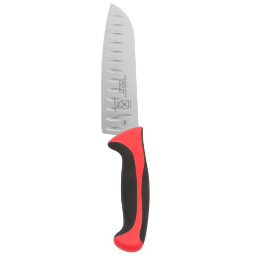 Millennia 7" Granton Edge Santoku Knife with Red Handle-Mercer Culinary M22707RD 