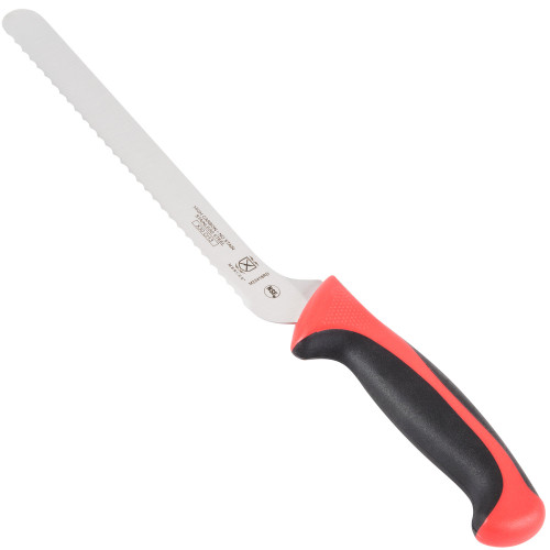 Millennia 8" Offset Serrated Edge Bread / Sandwich Knife with Red Handle-Mercer Culinary M22418RD 