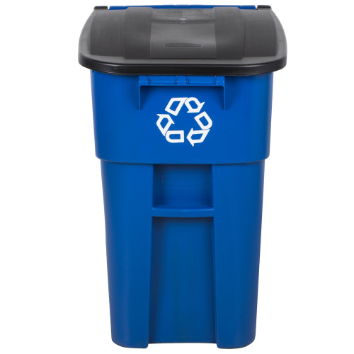 Brute 50 Gallon Blue Recycling Rollout Container with Lid-Rubbermaid FG9W2773BLUE 