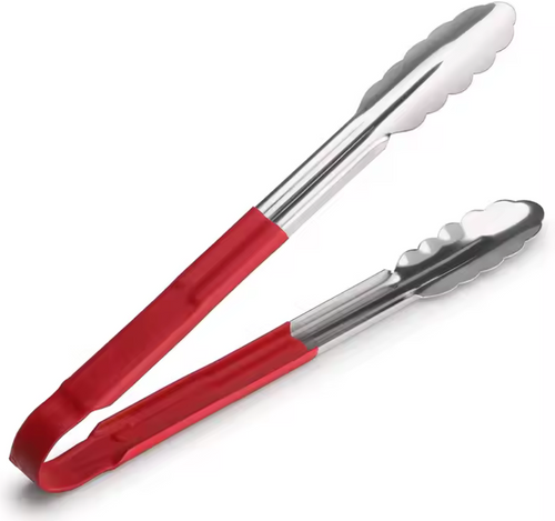 Buy | Shop | Stainless, Steel, Red, Scalloped, Coated, Handle, Tong,12", (3383),3383, SLTG812R