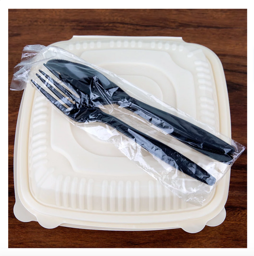 Choice Medium Weight Black Wrapped Plastic Cutlery Set with Knife, Fork,  and Spoon - 500/Case