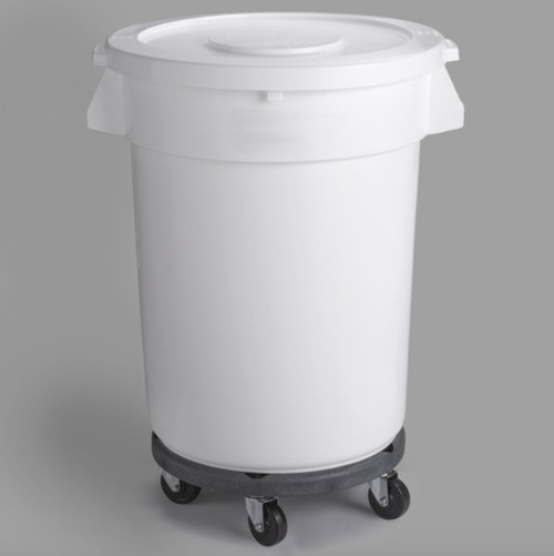 Lavex 32 Gallon Brown Round Commercial Trash Can with Lid and Dolly