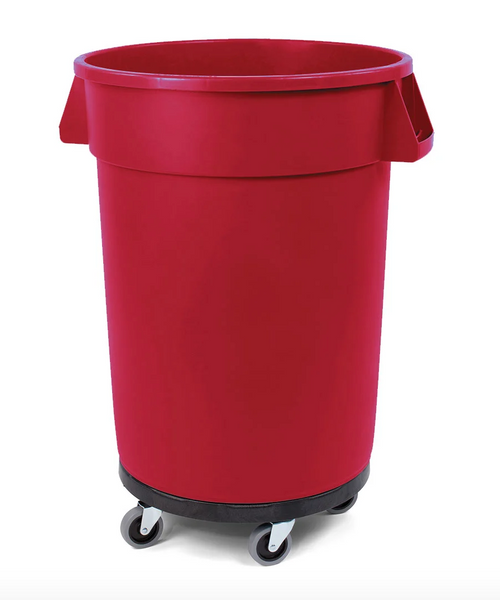 Lavex 32 Gallon Brown Round Commercial Trash Can with Lid and Dolly