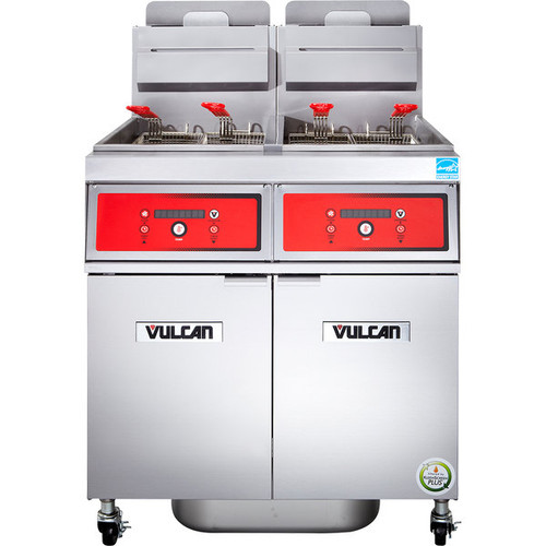 Vulcan 2TR65DF-2 PowerFry3 Liquid Propane 130-140 lb. 2 Unit Floor Fryer System with Digital Controls and KleenScreen Filtration - 160,000 BTU