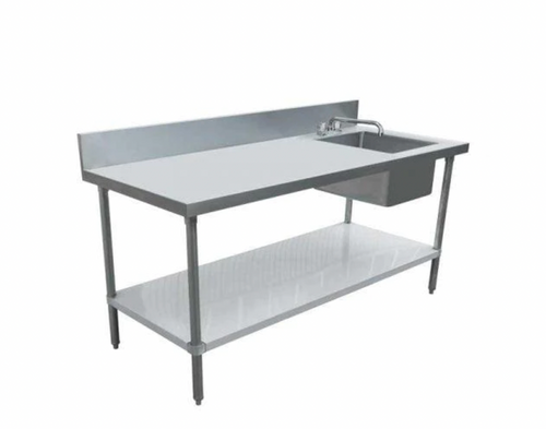 30" x 60" Galvanized Stainless Steel Table with Right Sink and 6" Backsplash