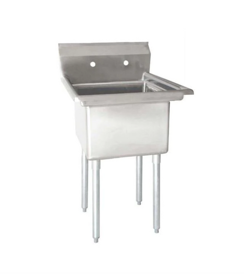 buy | shop | (43783) Pot Sink, (1) 24" front to back x 24" wide x 14" deep bowls, 8" center faucet holes, 9-3/4" backsplash, center drains, galvanized H-frame legs