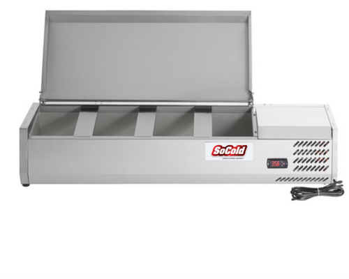 BUY | SHOP | 47" Refrigerated Topping Rail with Stainless Steel Cover, 4-Pan Capacity - 46658