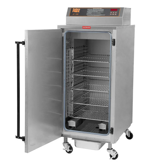 Southern Pride SC-300 Details

For high-quality electric smoking and barbecuing, the Southern Pride SC-300 stainless steel electric smoker is the perfect tool! The convection air system implements a compact electric 2,250 watt burner that ignites woodchips in the dual woodchip box to heat the smoker cabinet and the firebox to the desired temperature needed to achieve maximum texture, aroma, and delectable flavors. The fan in the convection system draws smoke from the firebox and circulates it all throughout the smoker cooking cabinet to maximize both smoke output and heat efficiency. Simply set the cooking time and temperature and load your product - it's that easy!

This smoker is crafted entirely from sturdy stainless steel, ensuring easy cleaning, durability, and longevity of use. The SC-300 comes standard with 20 rack slides with 1 1/2" spacing, and (5) 18" x 26" chrome plated product racks. Power cord sold separately. Additionally, a digital thermostat allows you to adjust the cook temperature within a range of 80-325 degrees Fahrenheit. The smoker will maintain consistent temperature throughout the cook cycle to guarantee dependable, delectable results. Step up your smoking process with the Southern Pride SC-300 electric rack smoker!

Overall Dimensions:
Width: 24 3/4"
Height: 61 1/4"
Depth: 32 1/2"