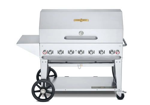 48" Mobile Grill Pkg

This model is a top choice among golf clubs, caterers, social clubs, and professionals in the rental and outdoor catering industry. Designed for serious rotisserie cooking, it offers the option of a heavy-duty rotisserie capable of roasting a large suckling pig to perfection. Pictures shown are for illustration purposes only. Actual product may vary due to product enhancement. Includes dome, 1 removable end shelf, adjustable bun rack, and BBQ cover.