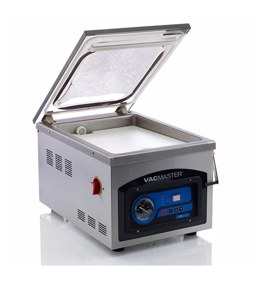 The VacMaster VP210 Chamber Vacuum Sealer is the professional choice for food vacuum packaging, can be used in the home kitchen or for commercial use. With chamber technology you can vacuum package liquids with ease, this machine is great for storing soups, stews and sauces. Offers a reliable and strong vacuum and seal featuring a maintenance-free pump that is built to last.

User-friendly vacuum chamber made to help with all your storage needs. The VP210 is ideal for home kitchens, small restaurants, and the recreational hunters and fishermen, and cooking sous vide. Keep food fresh longer and store scent-free.