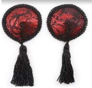 Red Lace Pasties w/Black Tassles