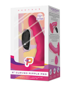 Pegasus 6″ Rechargeable Ripple Peg w/Adjustable Harness & Remote Set – Pink